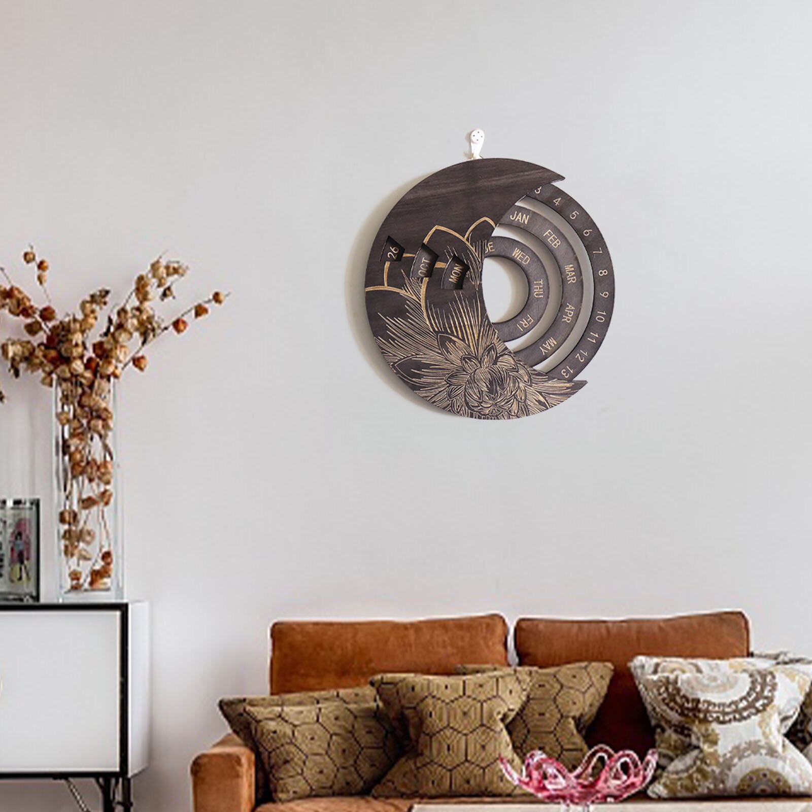 Wooden Calendar Round Perpetual Calendar Study Desk Calendar Handicraft Decoration Wooden Crafts Christmas Home Decor Xmas