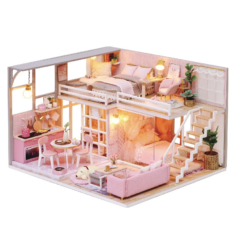 Cutebee Diy Poppenhuis Kit Houten Poppenhuizen Miniatuur Poppenhuis Meubels Kit Met Led Speelgoed Voor Kinderen L32: L25A