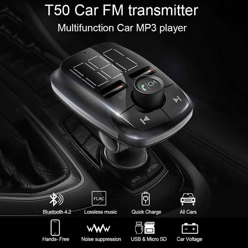 Auto Bluetooth Handsfree MP3 Speler Fm-zender Auto Draadloze MP3 Autolader T50