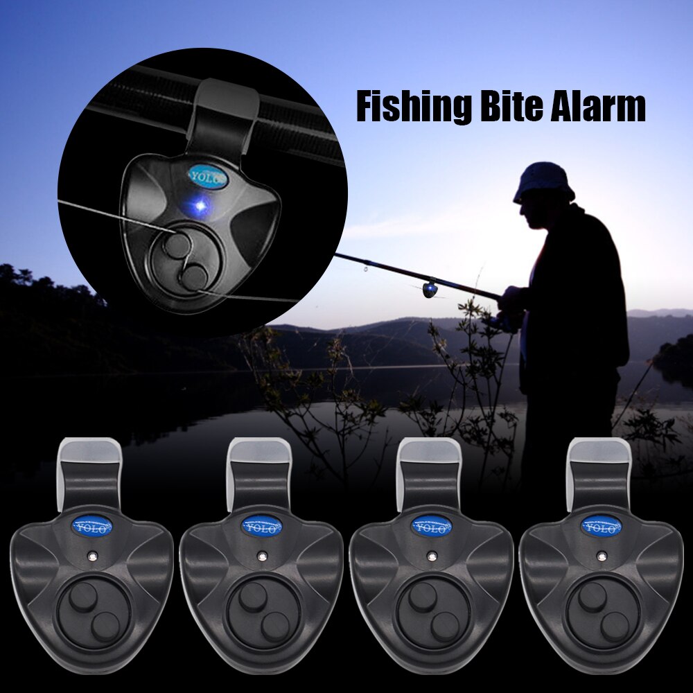 Yolo fiskebid alarmer 4 stk elektronisk fiskeri bid alarm med lyd led lys indikator fiskeri bid alarmer fiskeredskaber