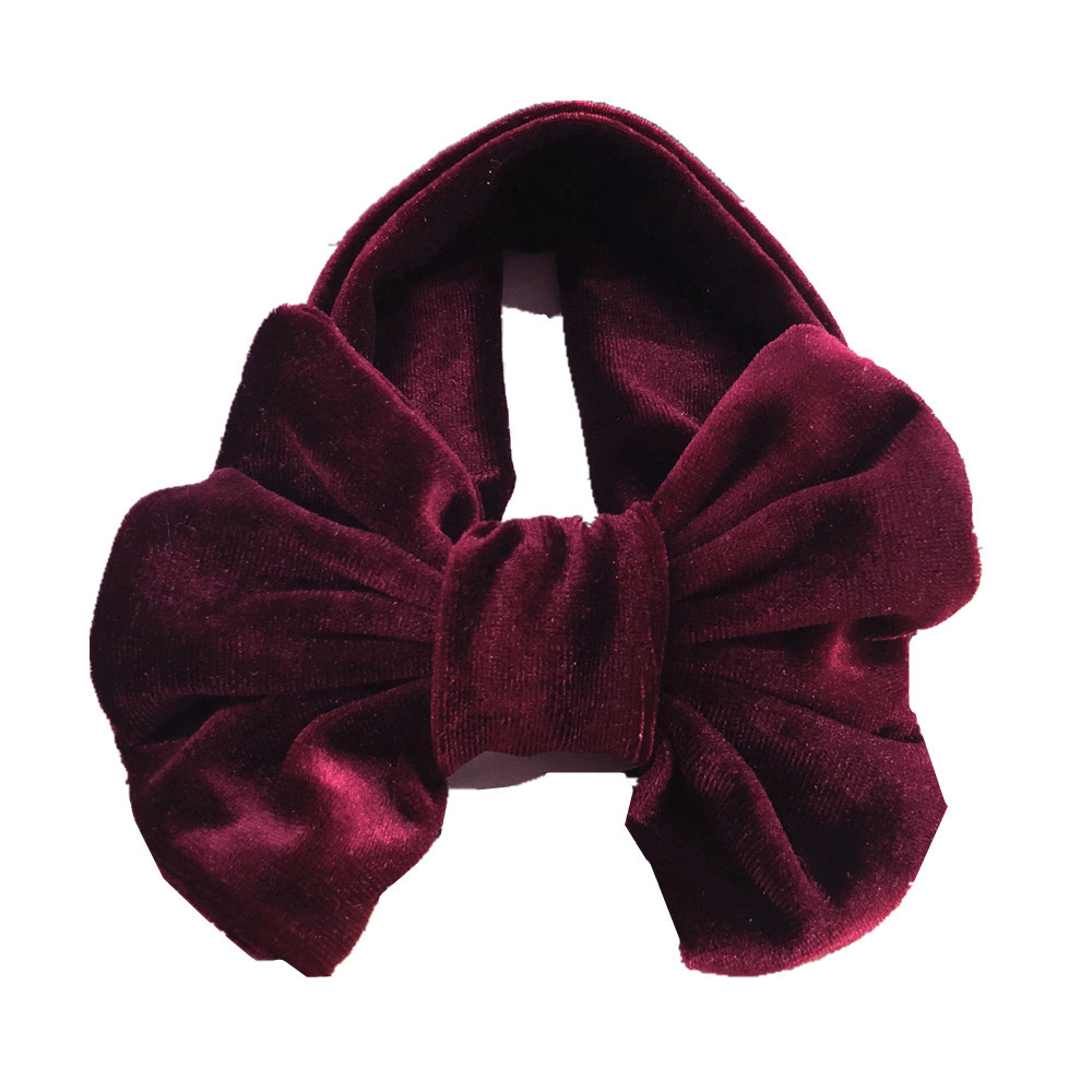 Peuter kinderen babymeisje gouden fluwelen hoofdband effen stof strik tulband knoop hoofdband haarband stretch meisjes hoofdbanden 3-12m: Wijnrood