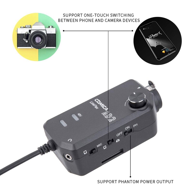 Comica AD2 XLR/6,35mm Mikrofon Verstärker XLR/Gitarre Echtzeit Monitor Schnittstelle Adapter für i-Telefon Android Telefon DSLR Nocken