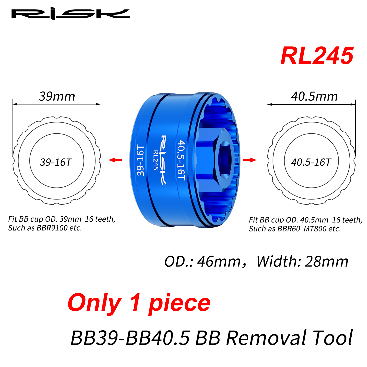 Risque vélo vélo BB support inférieur roulement outil de retrait clé à cliquet pour BB44 BB45.5 BB39 BB40.5: Black