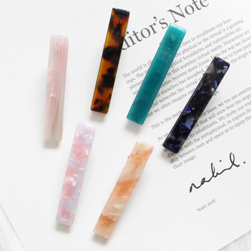 Woman's Crystal Hair Rectangular Hairpin Acrylic Pin Metal Alloy Hairband Moon Circle Hairpin Girl Holder Accessories