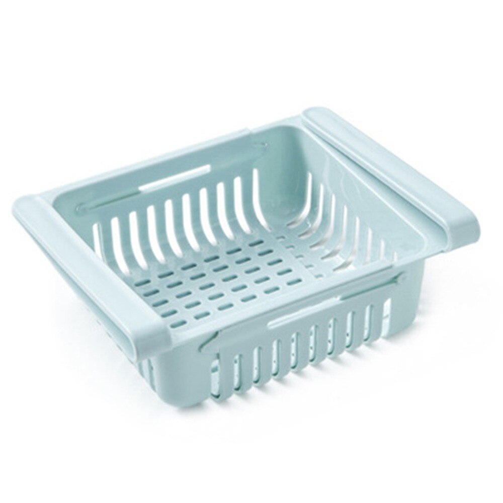 Kitchen PP Storage Box Food Fruit Container Organizer Rack Pull-out Drawer Stretch Refrigerator Storage Basket White: BLUE