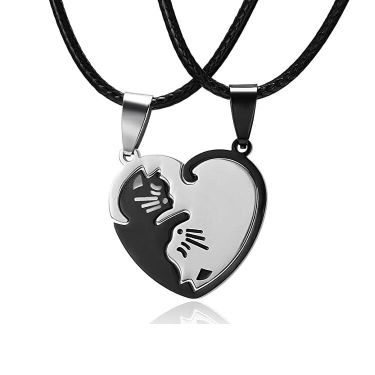 Paar Herz Halskette - Edelstahl - Tier Kat Anhänger - Trendy Schmuck Damen: Blaues zink