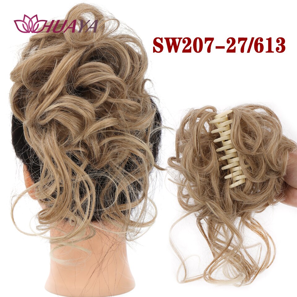 Moño de pelo sintético para mujer, moño desordenado, extensiones de cabello Updo despejadas con Clip de garra, horquillas rizadas, negro y marrón: Insecto