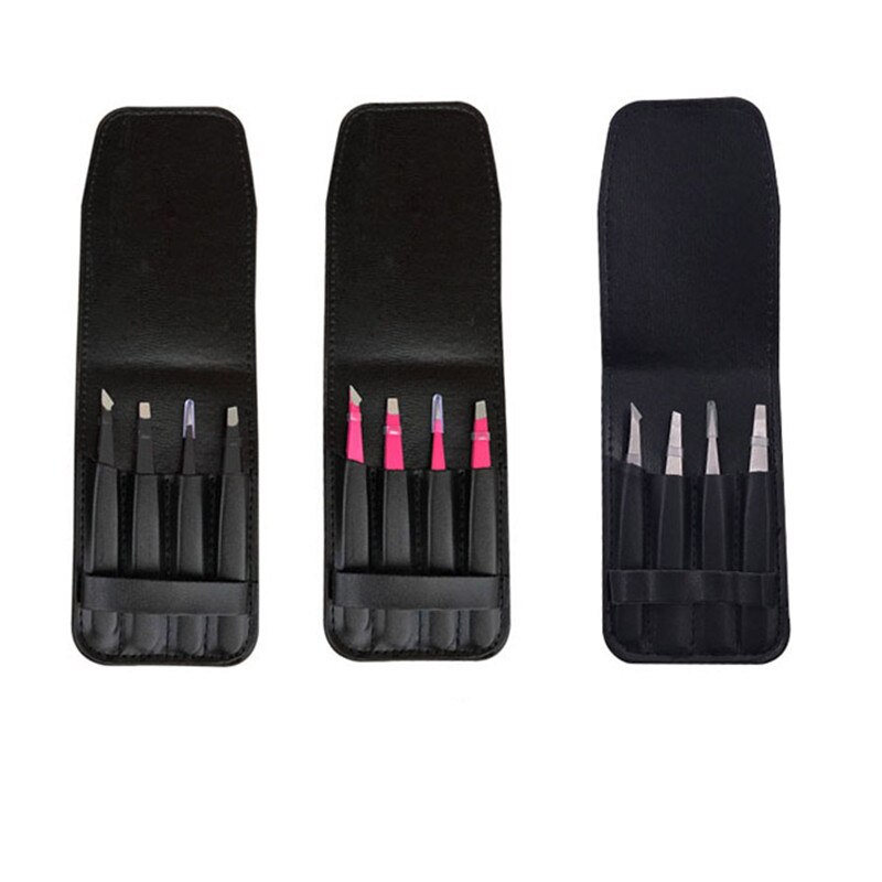 4 Sets Of Eyebrow Tweezers Stainless Steel Pointed / Tilted Pointed / Flat Hair Removal Makeup Kit