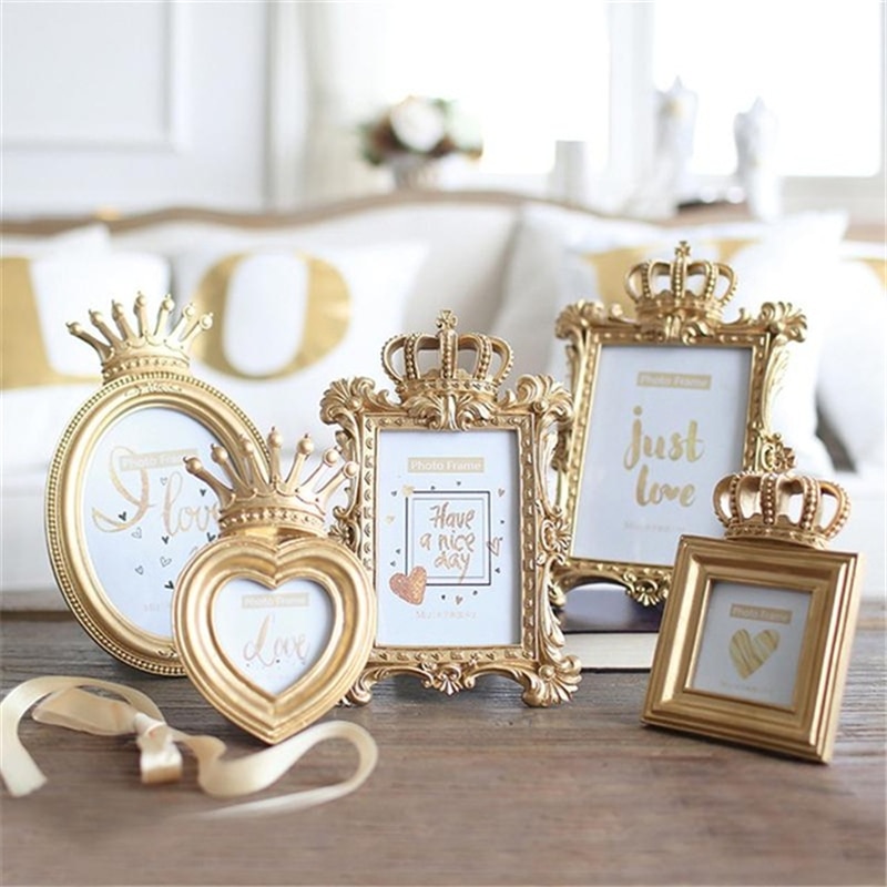 Luxe gouden kroon fotolijst barokstijl huisdecoratief certificaat hars fotolijst muur desktop decoratie 3/6/7 inch
