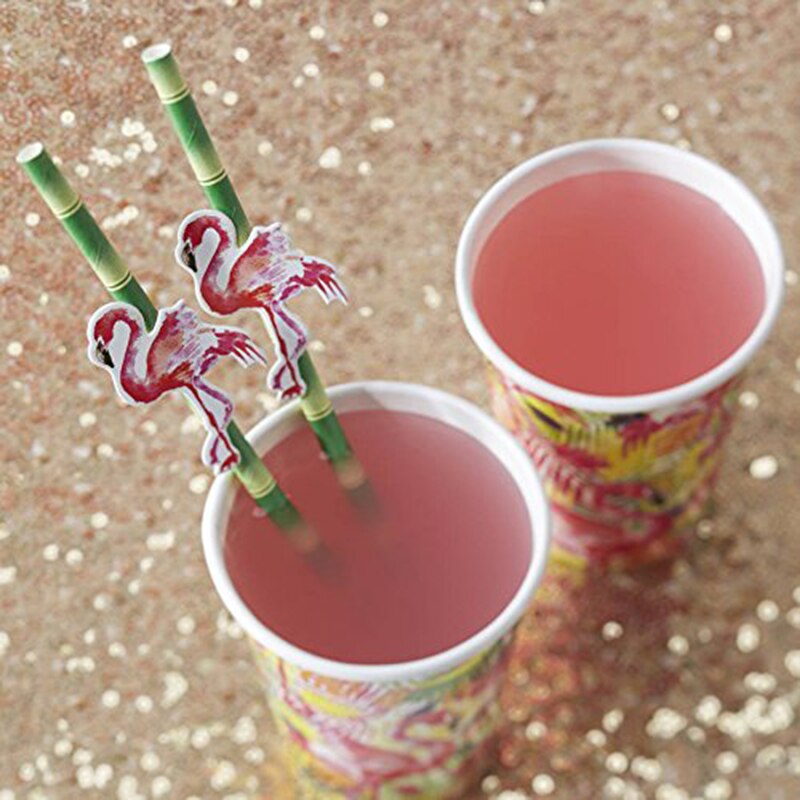Lote de 100 unidades de pajitas verdes de papel de bambú para beber, suministros de decoración para fiestas, accesorios para bebidas de cóctel