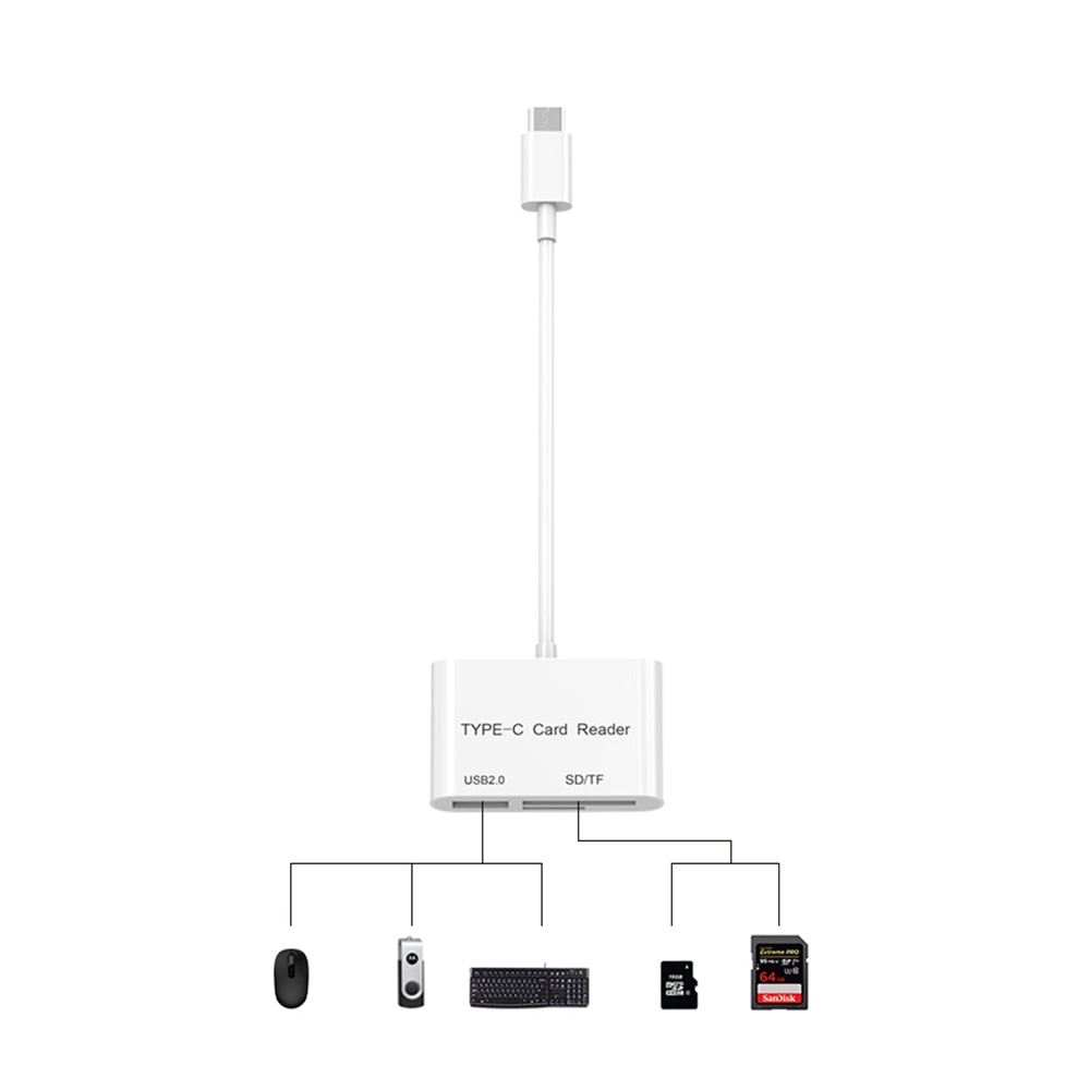 3 in kaartlezer usb c type c kaart sd lezer adapterkabel sd & micro sd 1 aansluiting slimme geheugenkaartlezer