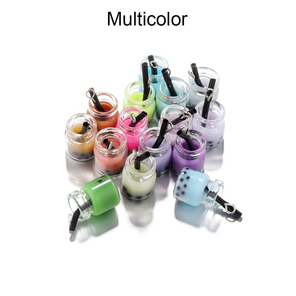 Lote de 10 unidades de adornos de perla de resina en miniatura para té de la leche, colgantes Boba, abalorios de botella para Llavero artesanal, joyería, accesorios para manualidades