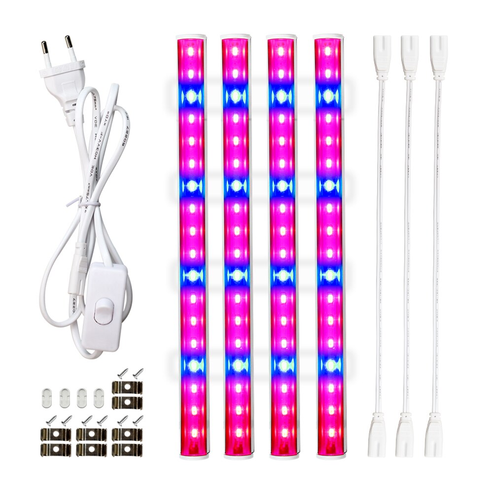 Led vækstlys fuldt spektrum indendørs plantelampe  t5 tube bar lys 5730 smd led phyto lamper hydroponic drivhus growbox 85-265v: 4 stk 5730 rør / Eu-stik