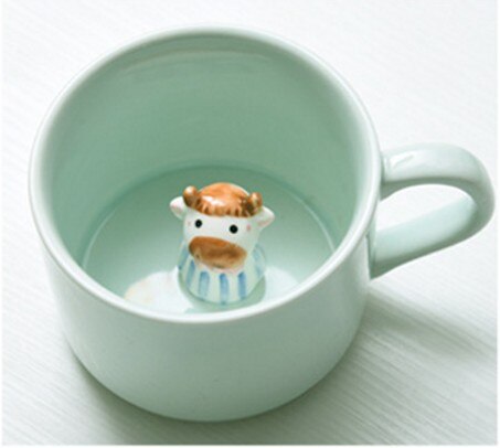 Cartoon Ceramic Mugs Cute Animal Coffee Milk Tea Cup 220ml Novelty Birthday Mugs: Cow