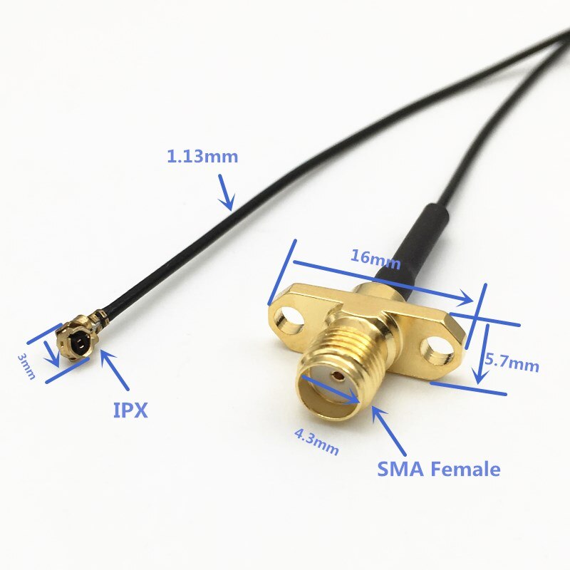Prise à bride 2 trous u-fl/IPX IPEX UFL vers SMA femelle, câble d&#39;antenne RF 1.13 Pigtail OD 1.13mm pour routeur de carte WIFI PCI 1 pièces