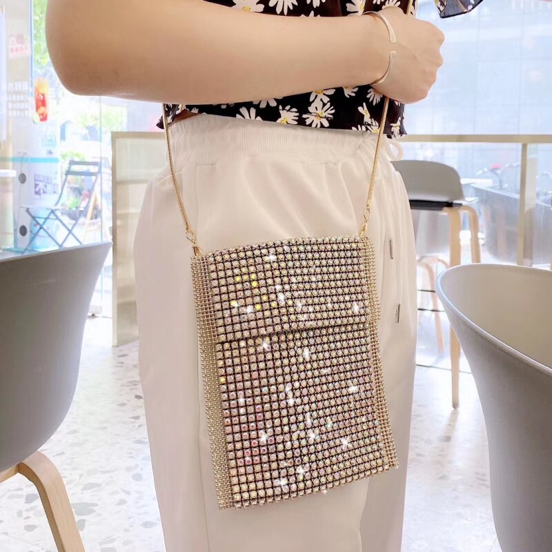 Luxe damestas met flitsdiamanten en hangende fran-xj-telefoontas voor iphone, samsung, xiaomi, huawei en andere mobiele telefoons