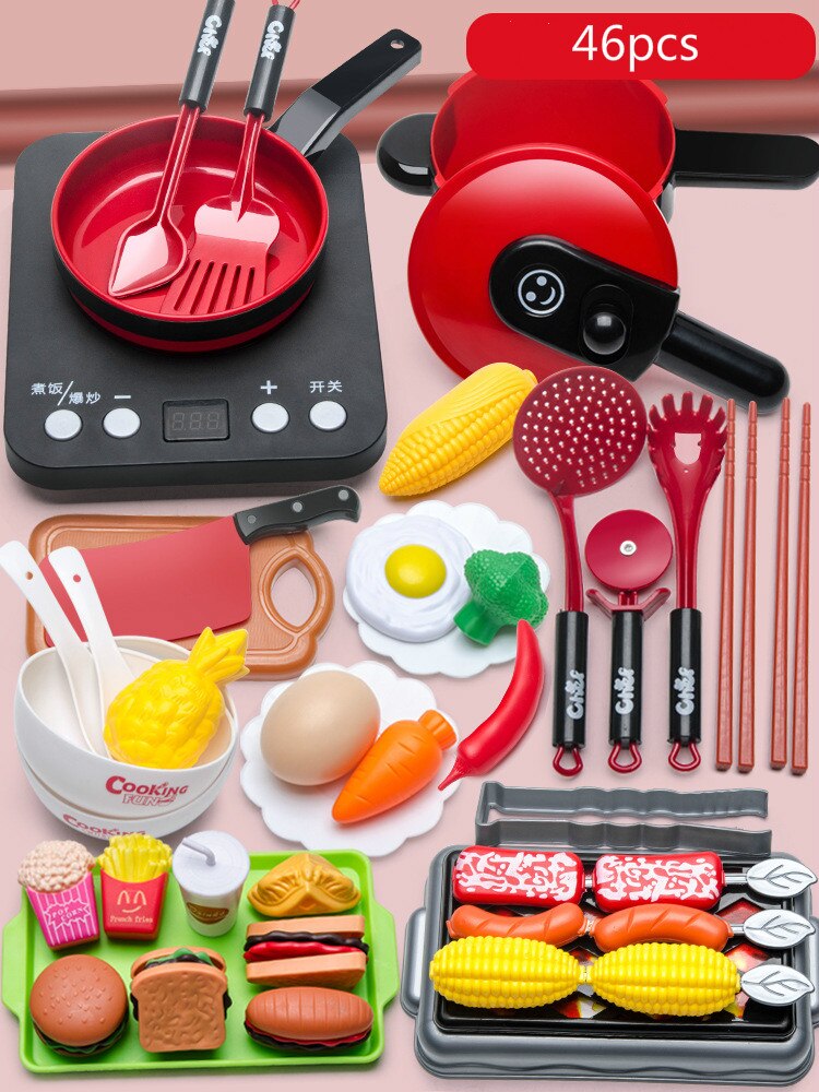 Cucina per bambini Set Da Cucina Giocattoli di Grandi Dimensioni Bambola di Simulazione Cibo Pentolame E Utensili Per Cucinare Pentola Padella di Cottura Utensili della Casa del Gioco Giocattoli per le Ragazze: 46pcs