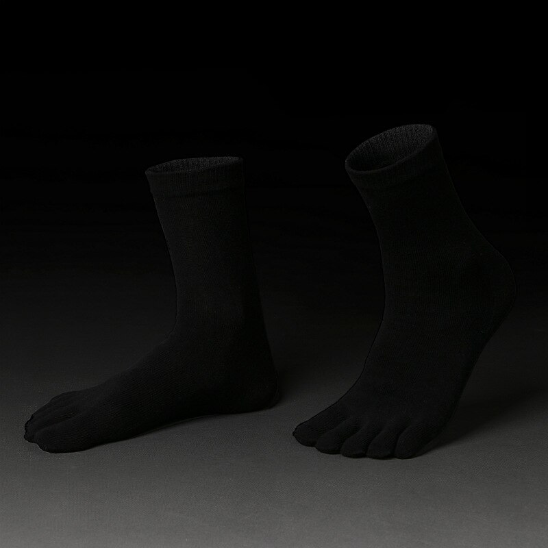 1 Pair Summer Breathable Men's Cotton Toe Socks Pure Sports Basketball Five Finger Socks: Black