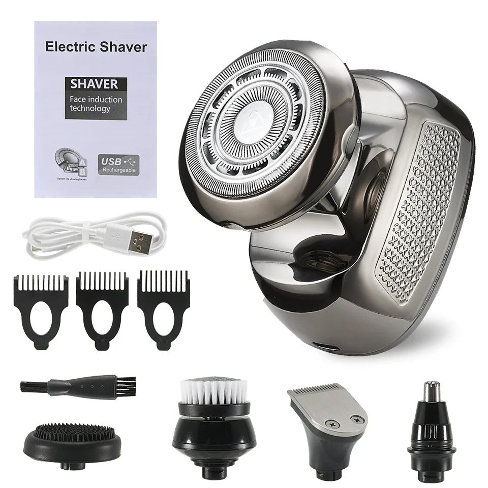 Scheerapparaat voor Mannen Elektrisch Scheerapparaat Kaal Hoofd Scheerapparaat 5-in-1 Tondeuse voor Kaal Man Baard Trimmer Scheren Machine Kaal Hoofd Scheermes: Zilver