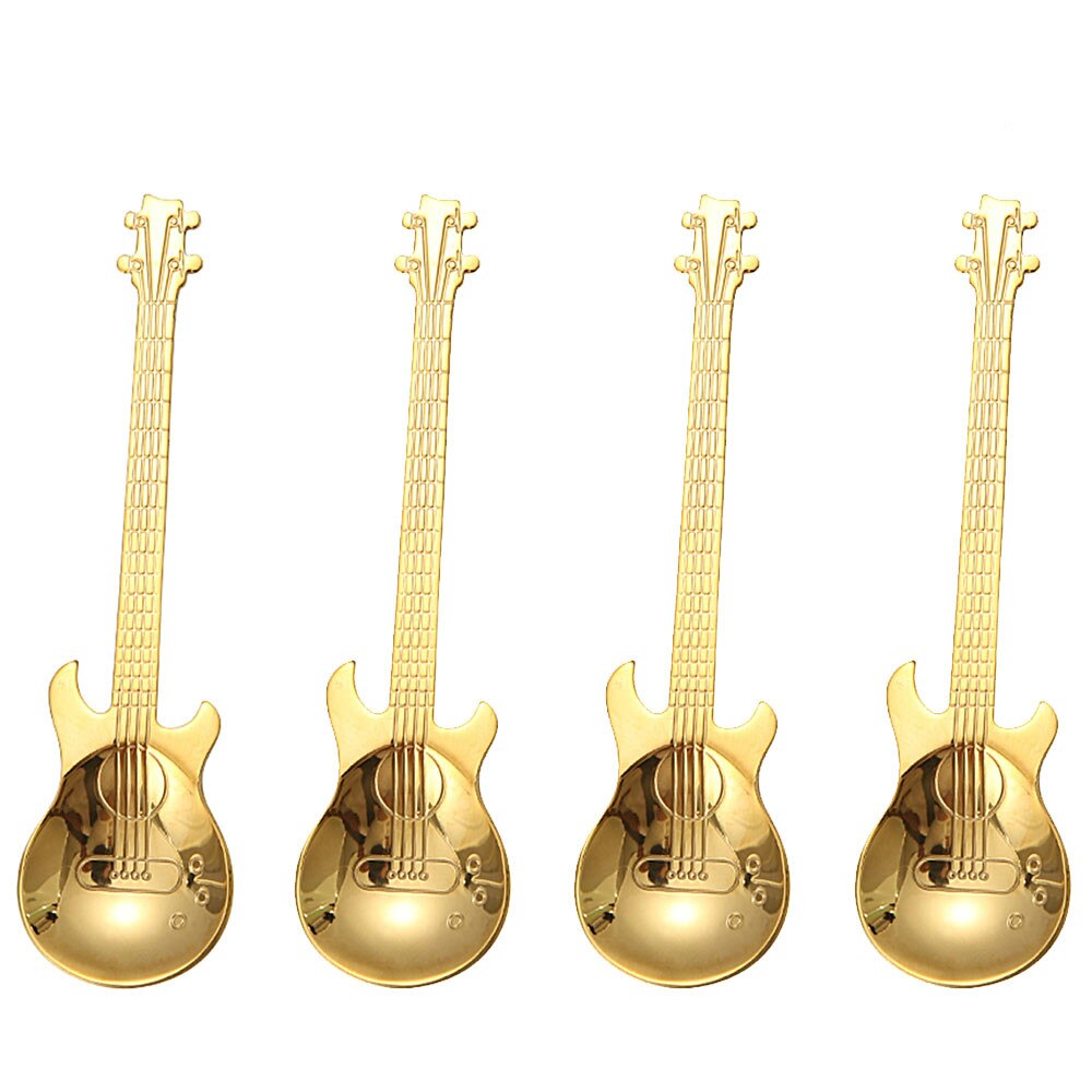 7PCS/4PCS stainless steel guitar Beth music Coffee Spoons Tea Stirring Spoons Sugar Ice Cream Mug Dessert Spoon Drink Tableware: 4pcs Gold