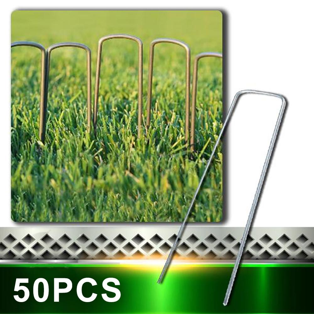 50 unids/pack jardín Peg de Metal de plata en forma de U de jardín de tierra de película fijo clavijas jardinería herramientas de fijación película Peg