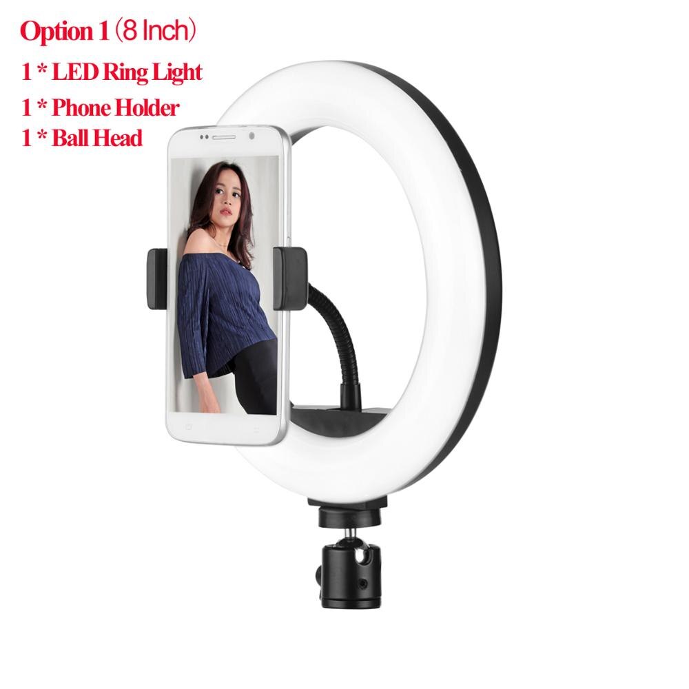 Photography 8" LED Ring Light Fill-in Lamp Built-in 72LED 10W Dimmable 2700-5500K+Ballhead Phone Holder for iPhone Huawei Xiaomi: Default Title