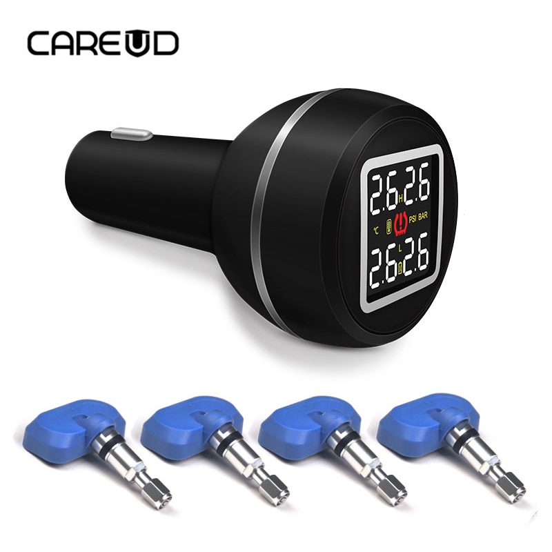 Careud  d580 bil tpms däcktryck och temperaturövervakningssystem med usb-uttag 4 interna sensorer