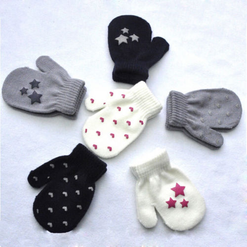 Guantes cálidos de punto para niños, manoplas con patrón de corazón y estrella de lunares, Mitones para bebés de 3 a 6 años