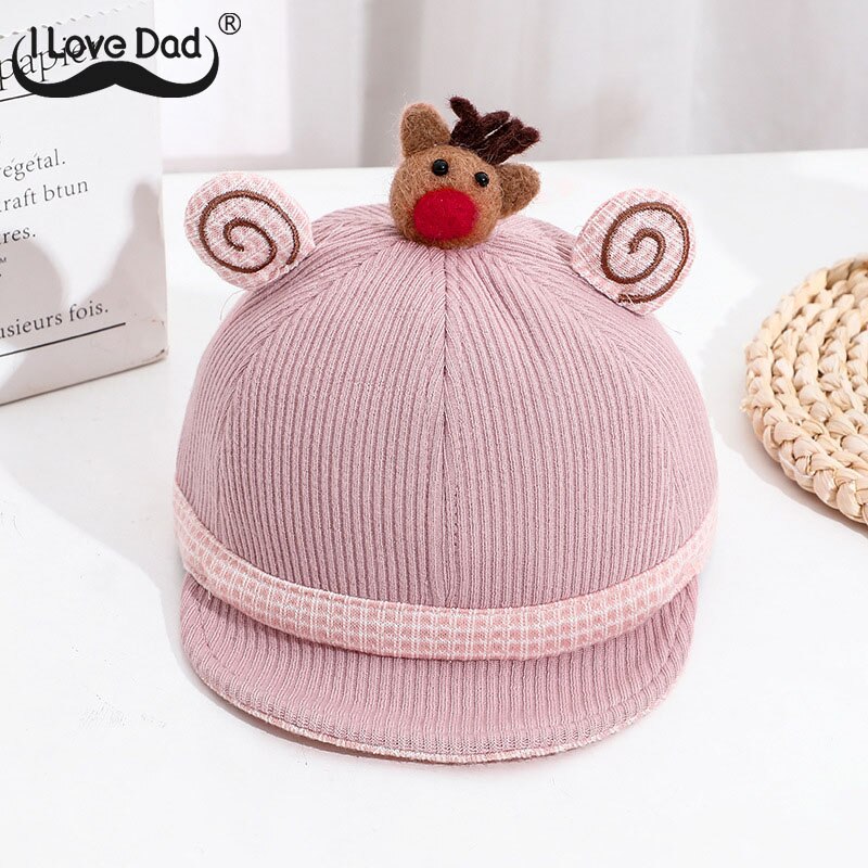 Dessin animé Animal bébé chapeau avec oreilles mignon Elk bébé fille garçon casquette de Baseball doux hiver enfants chapeau enfants casquettes Bonnet: pink