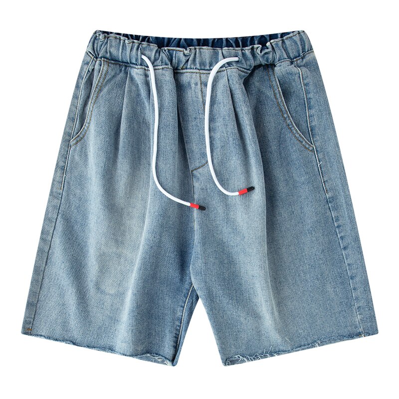 Mænd denimshorts i bomuld sommer straight let retro casual shorts med mellemtalje jeans shorts stretchbukser justin bieber