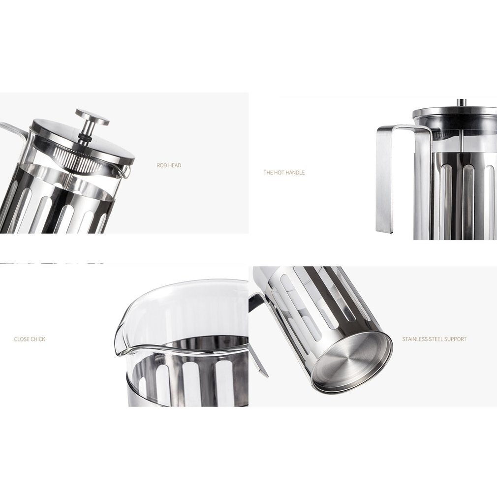 Roestvrijstalen franse pers koffiezetapparaat cafetière percolator gereedschap geïsoleerde koffie thee zetpot met filtermandjes