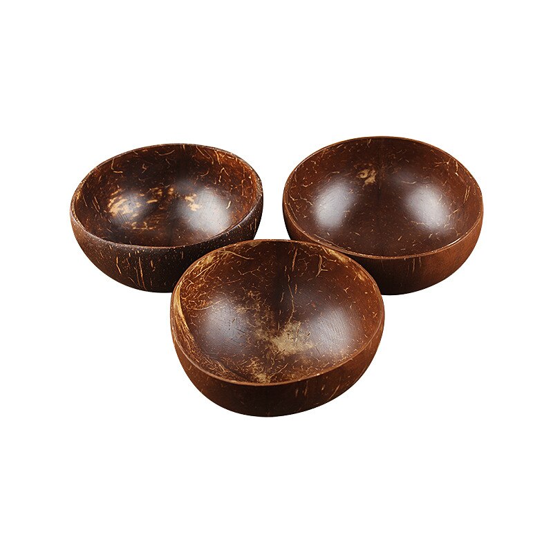 Juego de cuencos de coco Natural, cuchara para fruta, ensalada, fideo, tazón de arroz, Artesanías hechas a mano de madera, vajilla de estilo japonés para restaurante