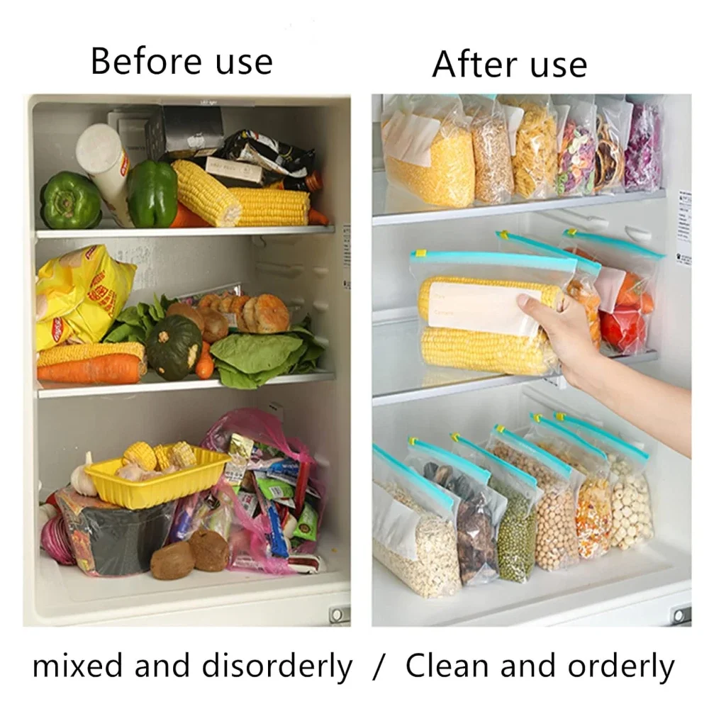 60/10 st återanvändbara färskhållningspåsar för mellanmålsmatförvaringspåse förseglad dragkedja för kökskylskåp plastförseglingbehållare