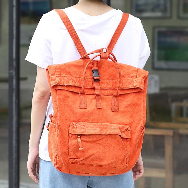 Vintage tvättad denim ryggsäck kvinnor tonåring avslappnad back to school väska kvinnligt tyg mjukt dagligt dagsäck student stor väska: Orange