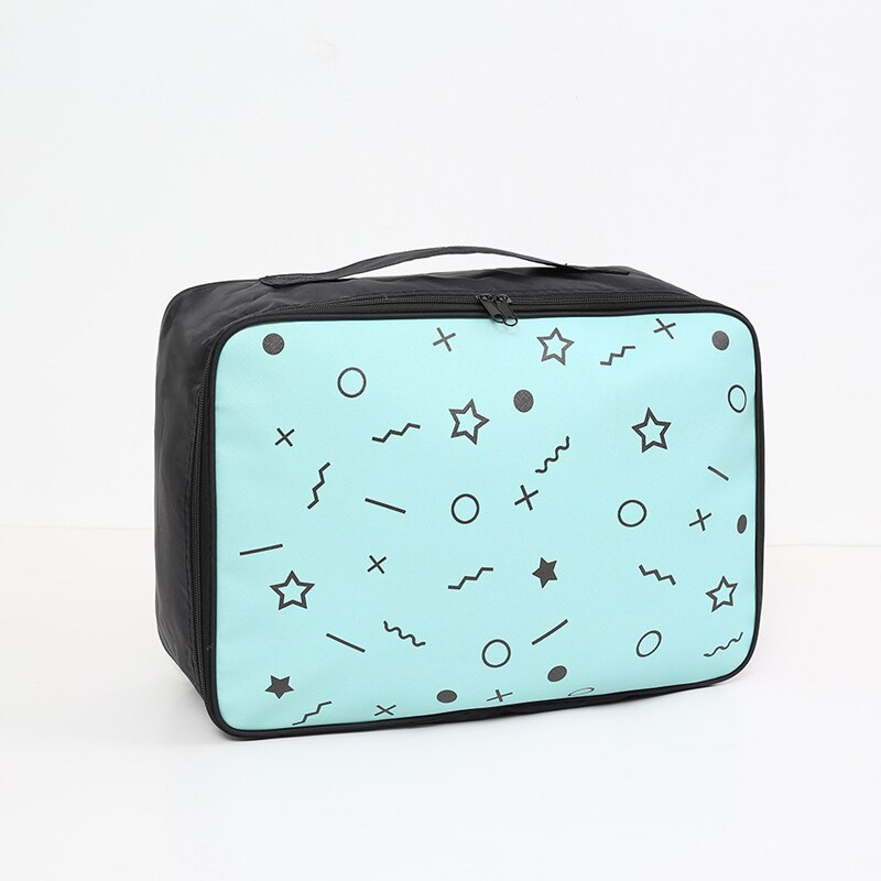 Bolso para cosméticos con caricaturas para mujer, estuches de maquillaje portátil, gran capacidad, almacenamiento de artículos de aseo, bolso organizador de maquillaje, bolsa de viaje,: Sky blue geometric L