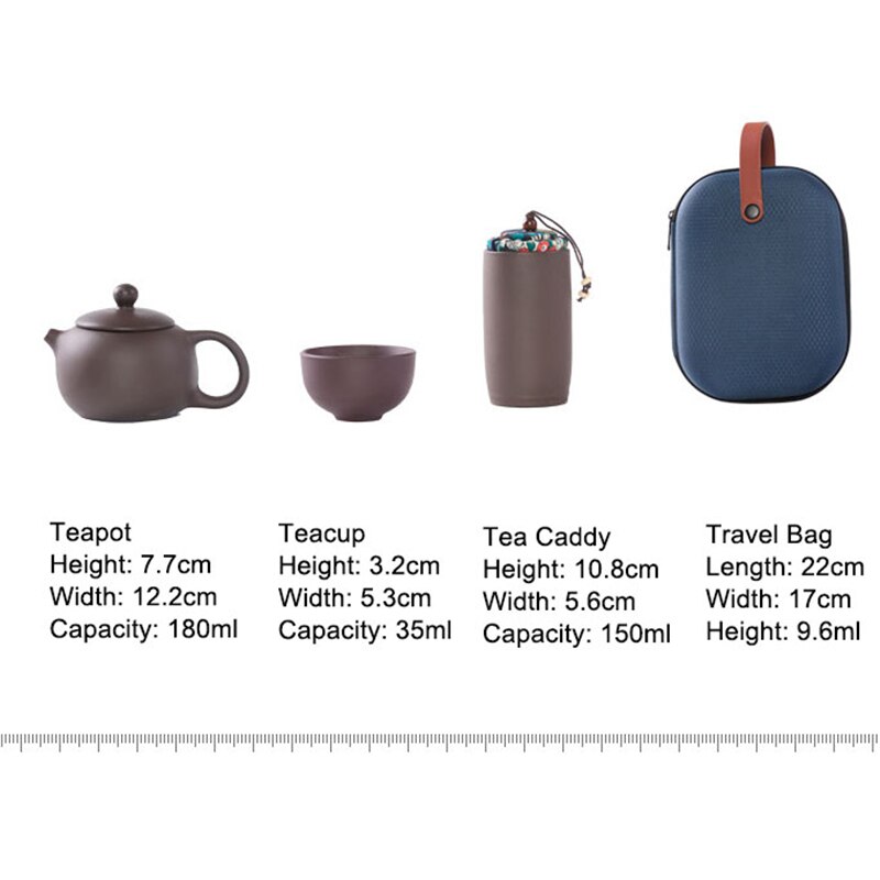 Chinese Ceramic Tea Set Travel Tea Set Portable Purple Clay Teapot Set with Tea Caddy 4 Teacups Mugs Storage Bag Teaware Set