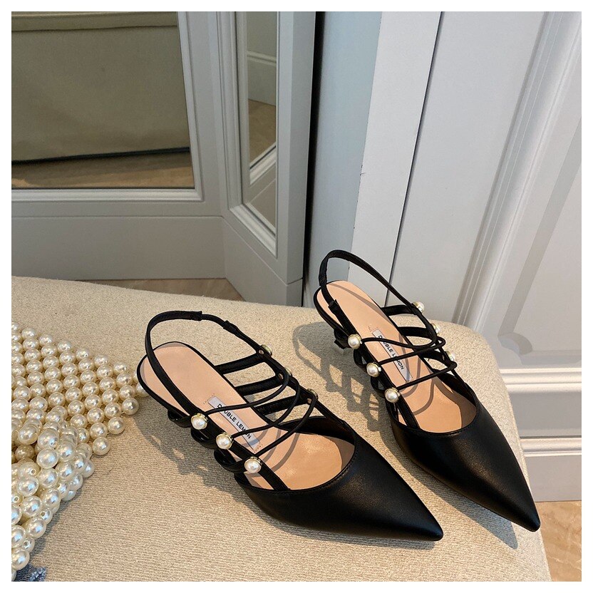 Teräväkärkinen ohut kantapää sandaalit naisten slingback kengät med heel pump naisten mekko kenkä kapea nauha nilkkanauha sandaalit: Musta / 5