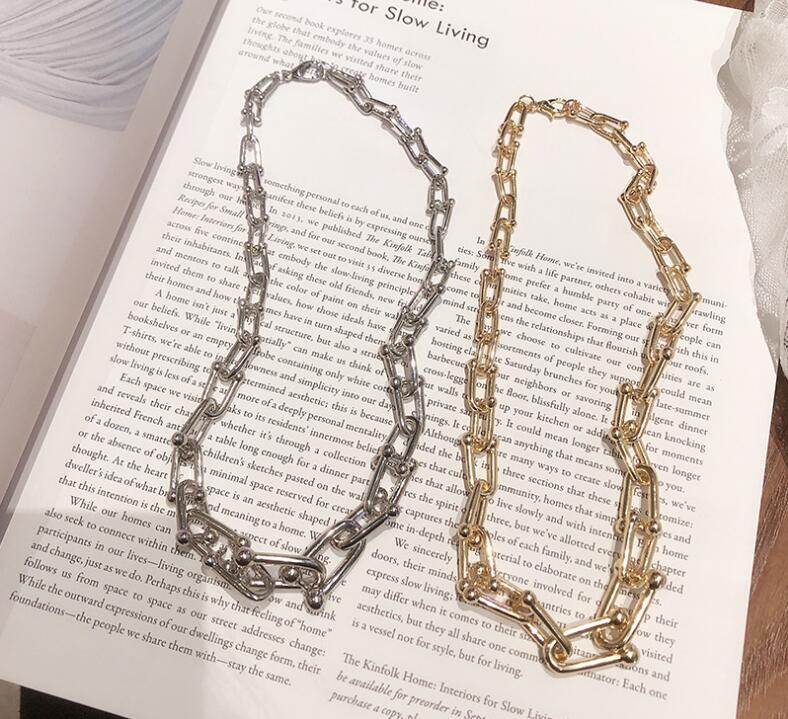 U-shaped women thick chain exaggerated hip-hop clavicle chain luxury simple sweater chain metal bravelst jewelry set