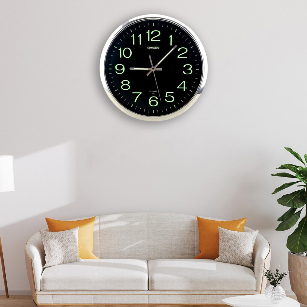 12 Inch Glowing Wall Clock, Non-ticking Night Light Wall Clock Battery Operated, Glowing in The Dark Wall Clock for Bedroom
