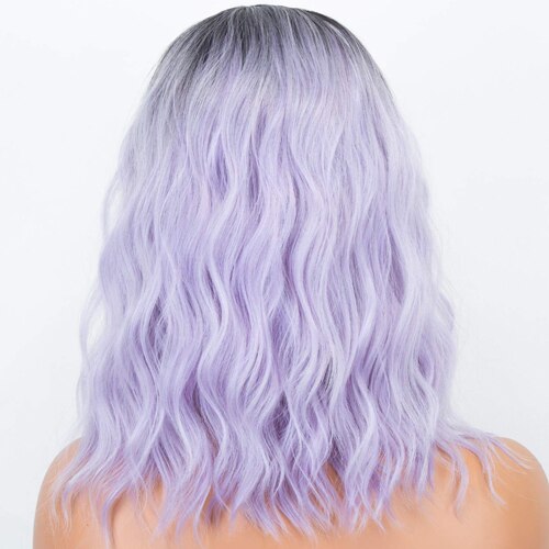 Toutbeau Paars Pruiken Korte Golvend Pruik 16Inch Zijscheiding Pruiken Synthetisch Krullend Bob Pruik Kostuum Cosplay Pruik Hittebestendige fiber: Purple