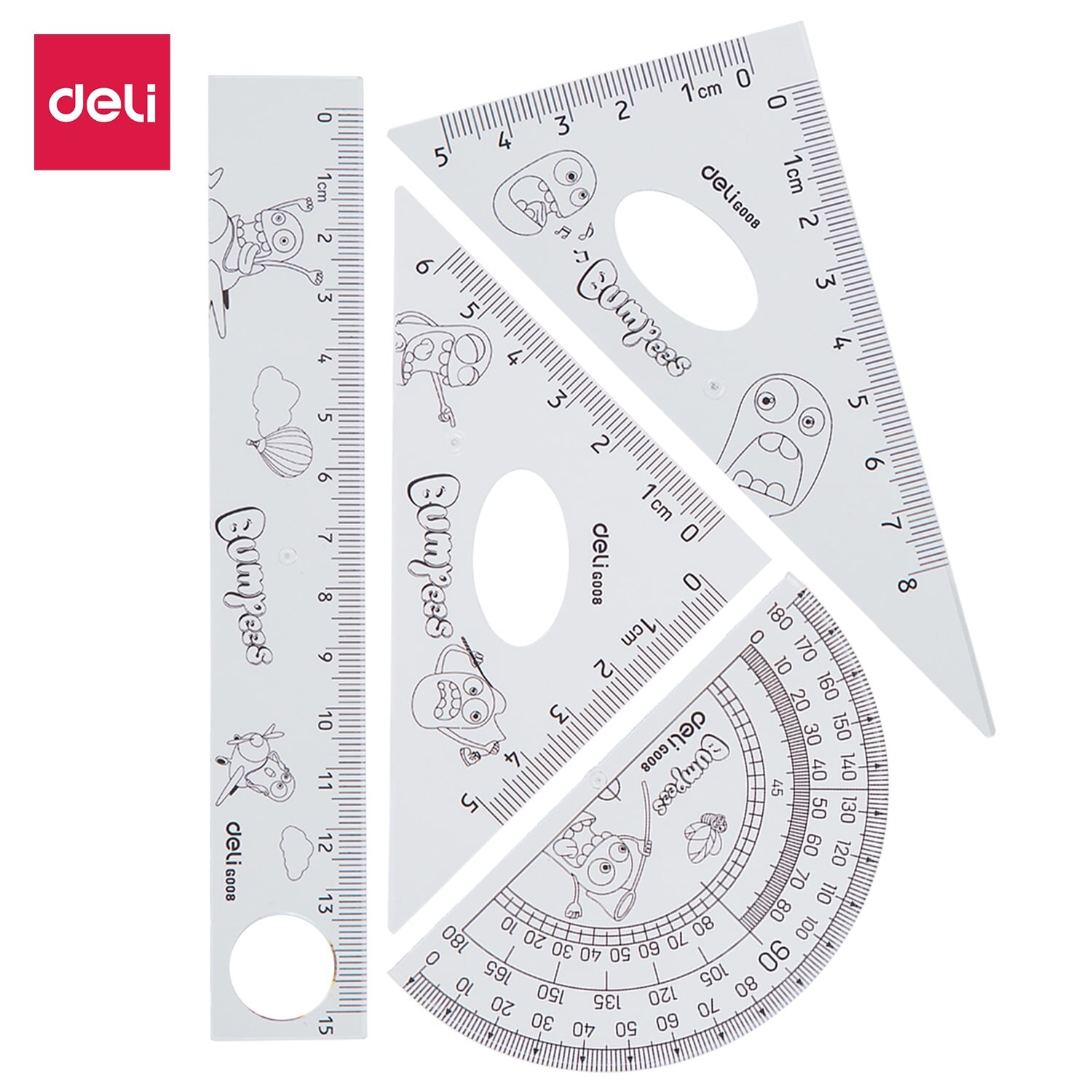 Deli Drafting set 4pcs Ruler Set Squares Protractor Compass 15cm Transparent EG00803