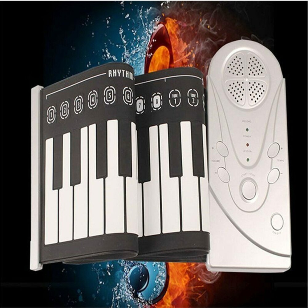49 Keys Roll-up Keyboard Piano Silicone Foldable Electronic Digital with Speaker without Battery (Silver)