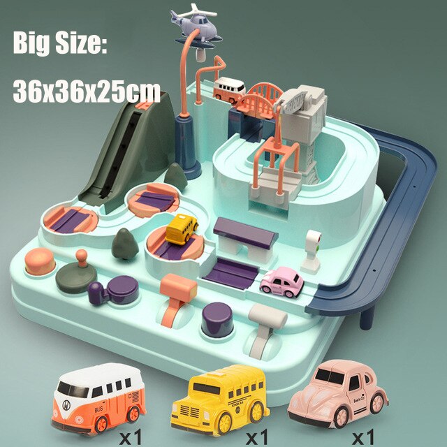 2 in 1 Manual Car Adventure Track Toys for Children Rescue Vehicles Adventure Toys Racing Tracks Rail Car Toys for Boys: Macaron C Set