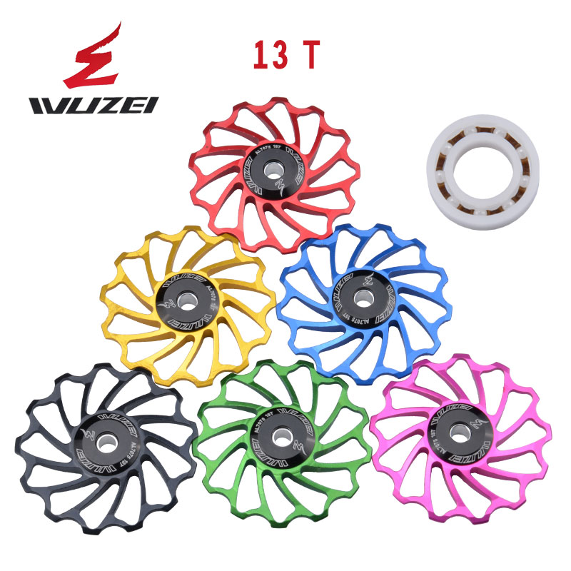 WUZEI — 2 pièces, roue dentée et galet pour dérailleur arrière, à 11, 12 et 13 dents, en céramique et alliage aluminium, pour vtt, guide poulies en céramique