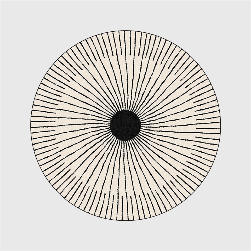 Wishstar Nordic Modern Simple Carpet Black White Circle Strip Bedroom Carpet Round Geometric Rug Chair Mat