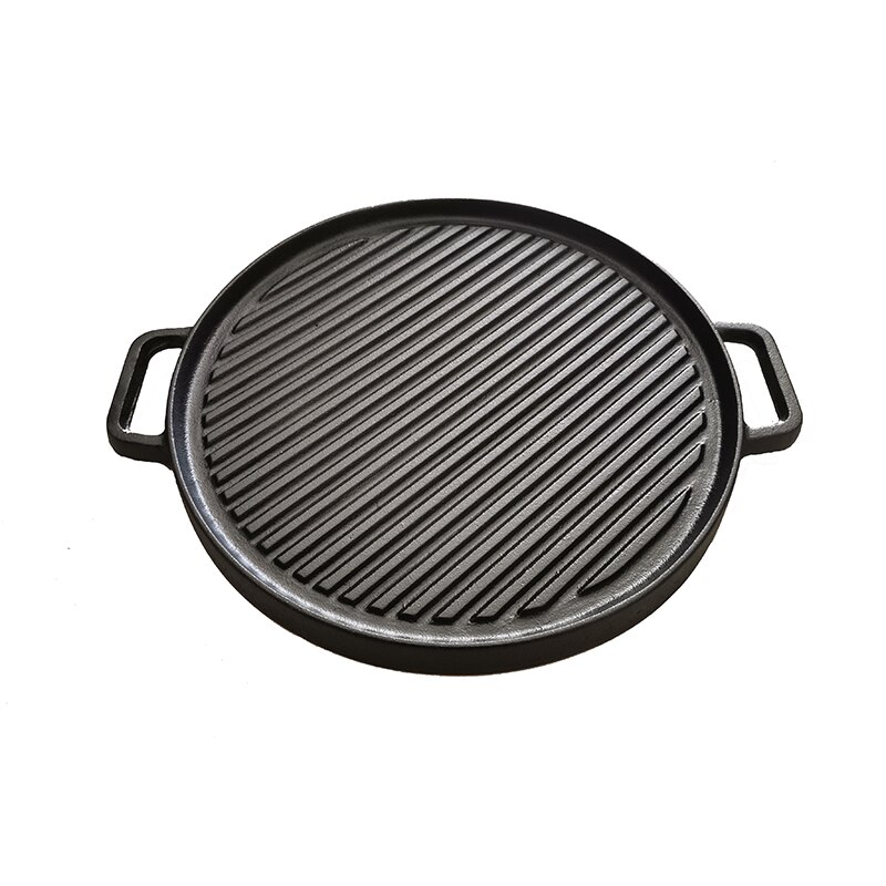 30cm Double-sided Round Cast Iron Grill Pan Multifunctional Uncoated Teppanyaki Steak Frying Pan: Default Title