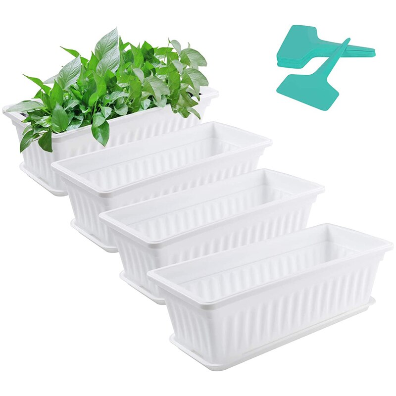 4 Pack Planting Pots with Trays with 20 Plant Labels, Plastic Rectangular Window Frame, Vegetable Planting Container Set: Default Title