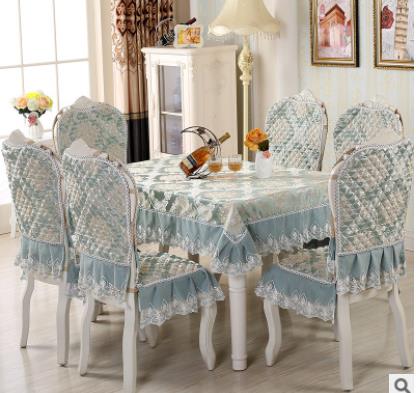 Europæisk stil spisebordsstolbetræk sæt spisestue tekstil blonder rektangulær dug blød tyk stolbetræk/hynde: Et grønt stolbetræk