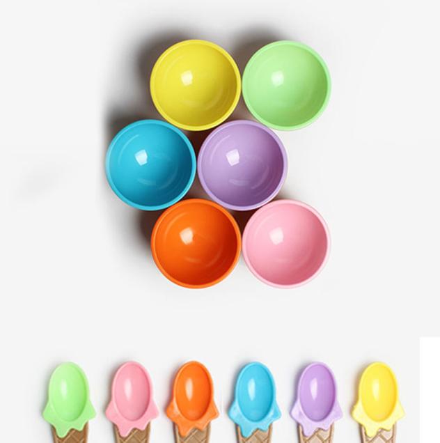1PC Children's Plastic Ice Cream Bowls Spoons Set Durable ICE Cream CUP For KIds Couples Tubs Lovely Dessert Bowl#40