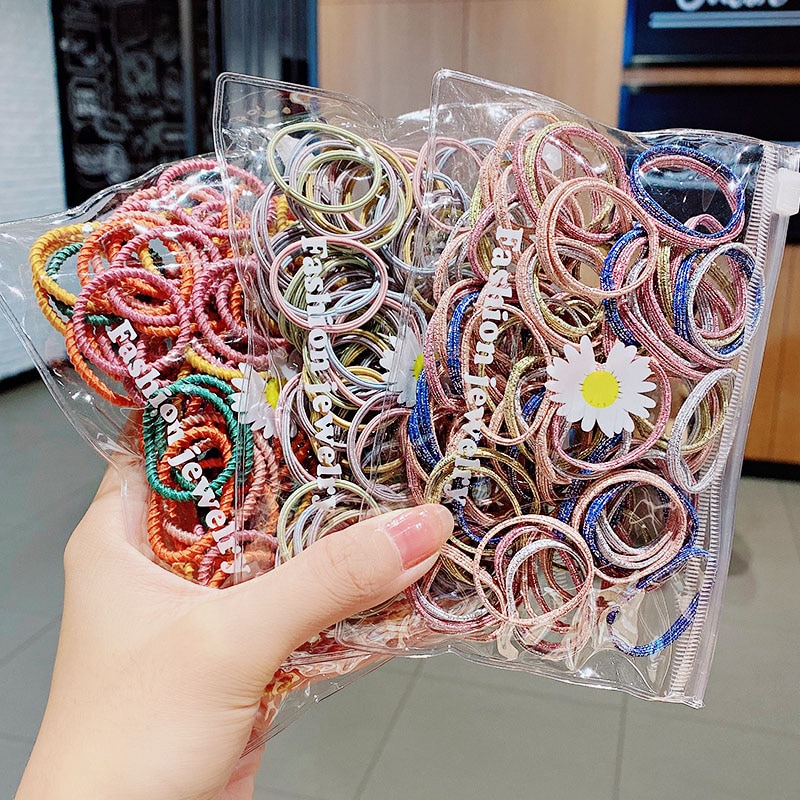100 stk / sæt piger 2.5cm farverige grundlæggende elastiske hårbånd hestehaleholder scrunchie gummibånd børnehårtilbehør